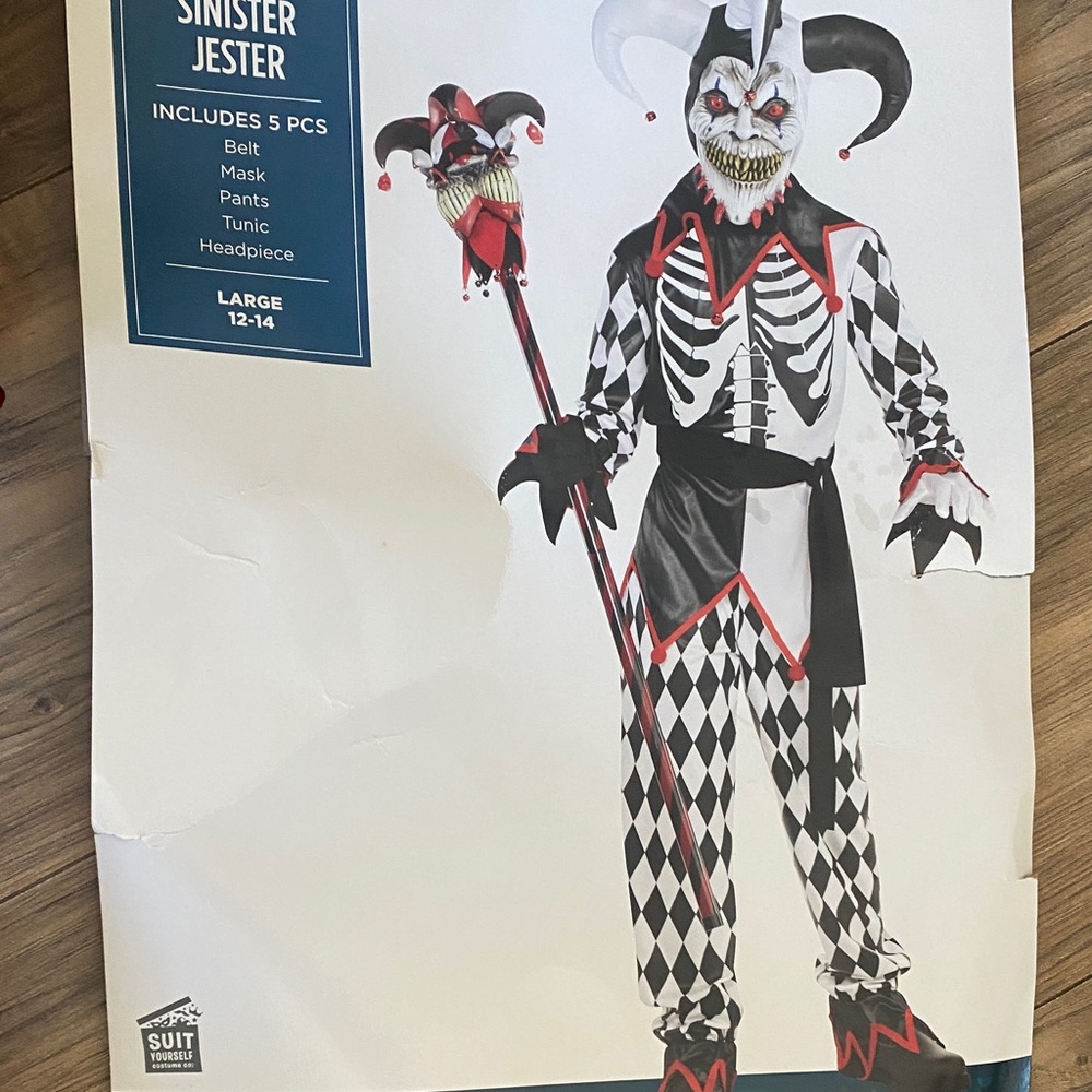 Spirit Sinister Jester Costume - Black, White, Red